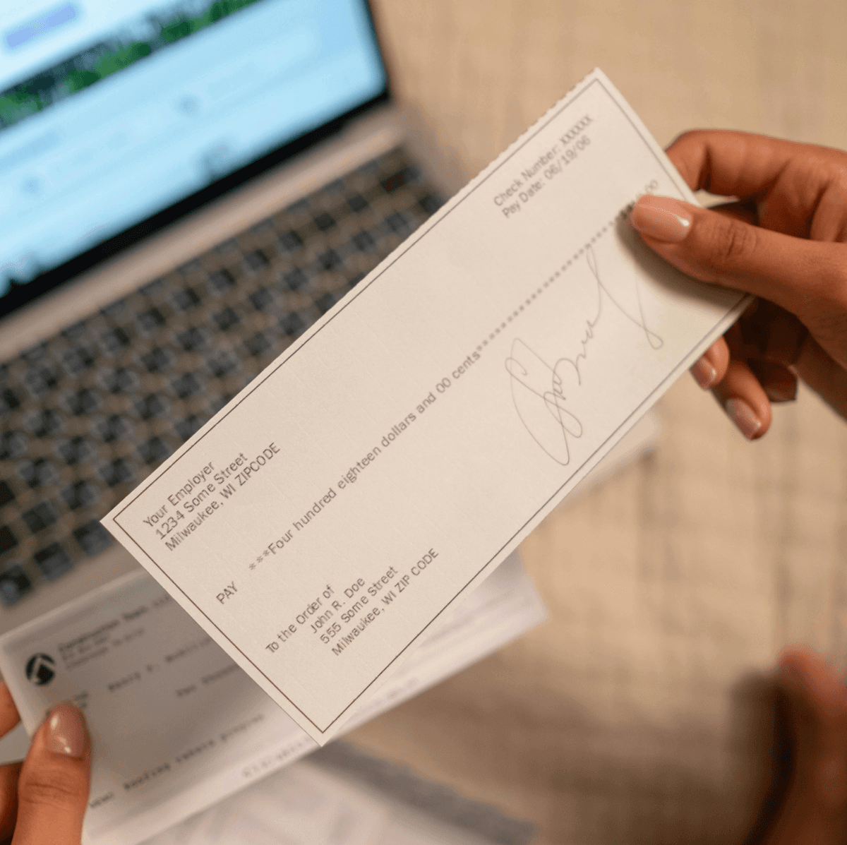 Check statement processing showing extracted check images and data